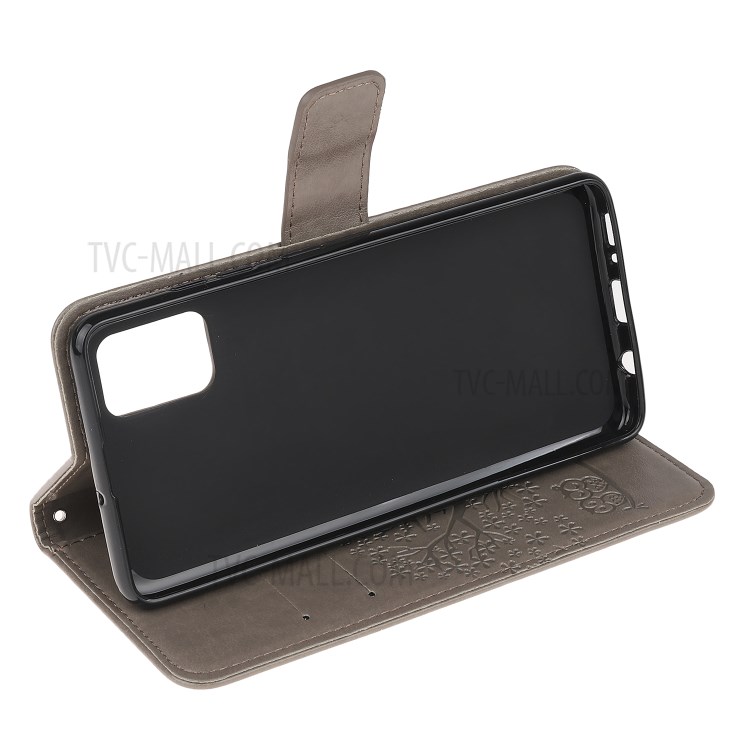 Imprint Tree Owl PU Leather Wallet Stand Phone Case for Samsung Galaxy A91/S10 Lite/M80s - Grey-4