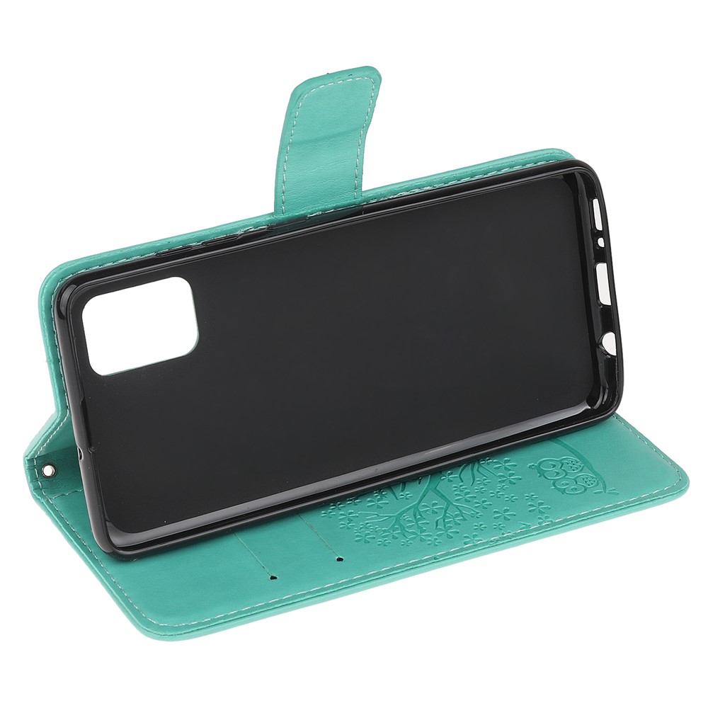 Imprint Tree Owl PU Leather Wallet Stand Phone Case for Samsung Galaxy A91/S10 Lite/M80s - Cyan-4