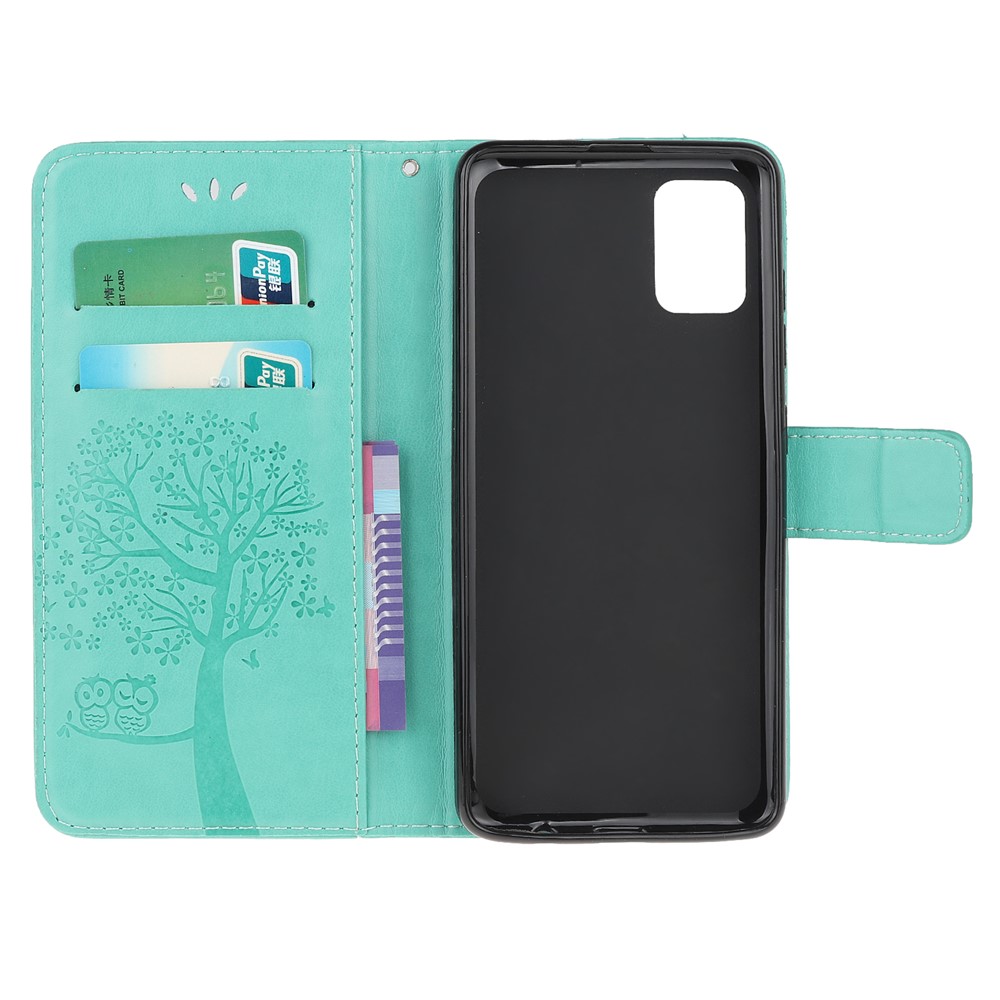 Imprint Tree Owl PU Leather Wallet Stand Phone Case for Samsung Galaxy A91/S10 Lite/M80s - Cyan-5