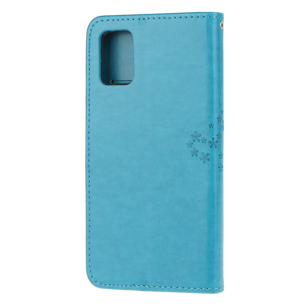 Empreinte Tree Chowl PU le Cuir Portefeuille Étui de Téléphone Pour Samsung Galaxy A91 / S10 Lite / M80s - Bleu