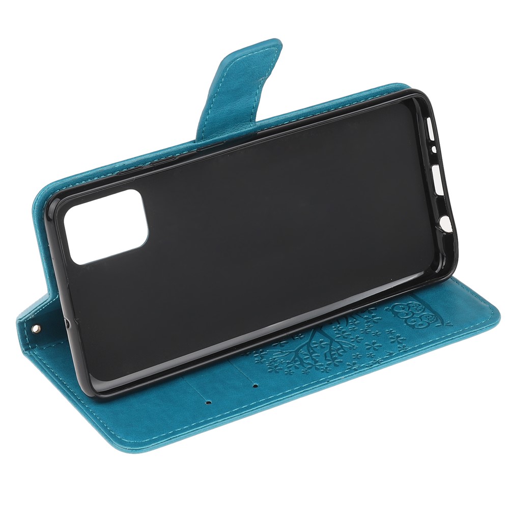 Imprint Tree Owl PU Leather Wallet Stand Phone Case for Samsung Galaxy A91/S10 Lite/M80s - Blue-4