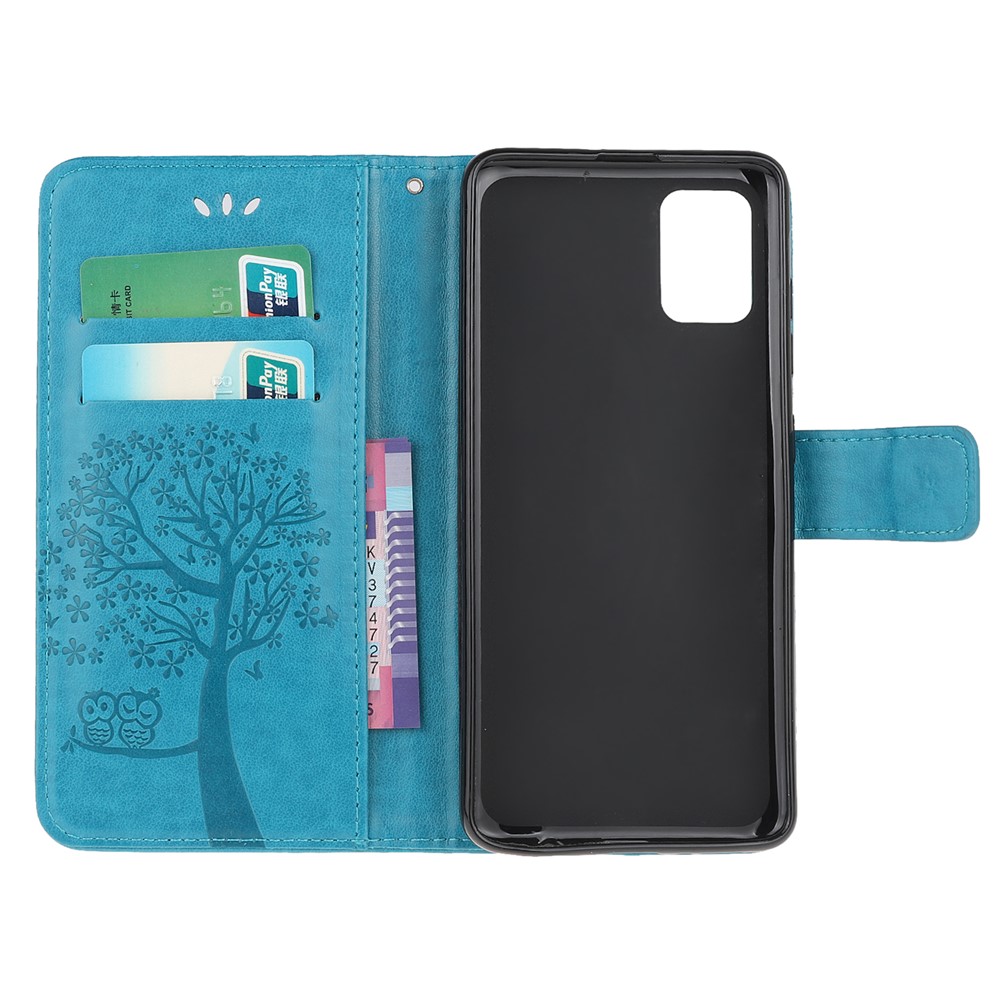Imprint Tree Owl PU Leather Wallet Stand Phone Case for Samsung Galaxy A91/S10 Lite/M80s - Blue-5