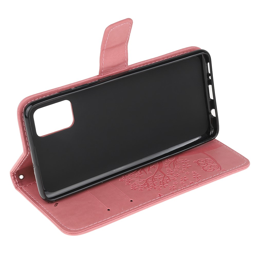 Imprint Tree Owl PU Leather Wallet Stand Phone Case for Samsung Galaxy A91/S10 Lite/M80s - Pink-4