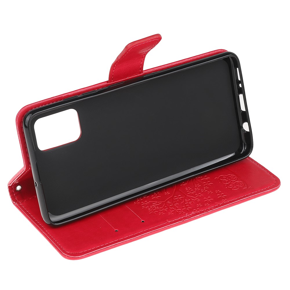 Imprint Tree Owl PU Leather Wallet Stand Phone Case for Samsung Galaxy A91/S10 Lite/M80s - Red-4