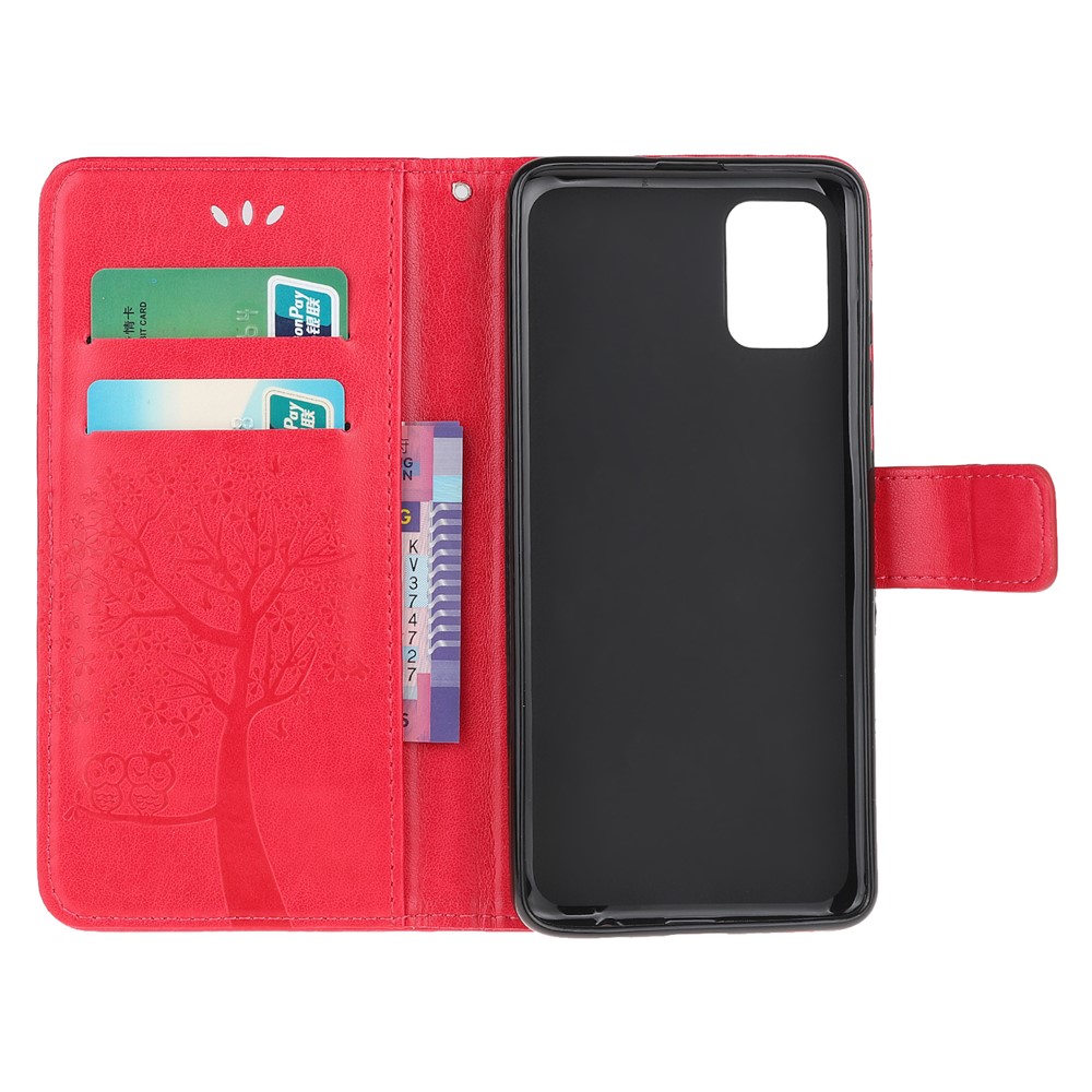 Imprint Tree Owl PU Leather Wallet Stand Phone Case for Samsung Galaxy A91/S10 Lite/M80s - Red-5