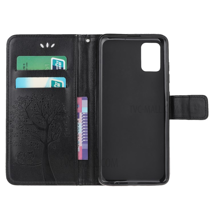Imprint Tree Owl PU Leather Wallet Stand Phone Case for Samsung Galaxy A91/S10 Lite/M80s - Black-5