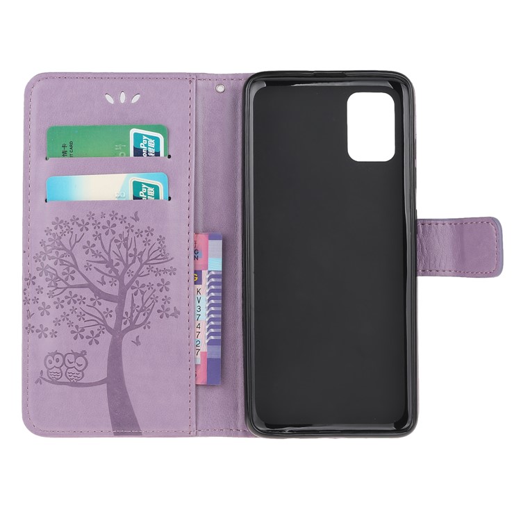 Imprint Tree Owl PU Leather Wallet Stand Phone Case for Samsung Galaxy A91/S10 Lite/M80s - Light Purple-5