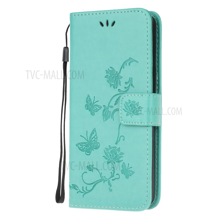 Imprint Butterfly Flower PU Leather Flip Stand Phone Case for Samsung Galaxy A21 - Green-2