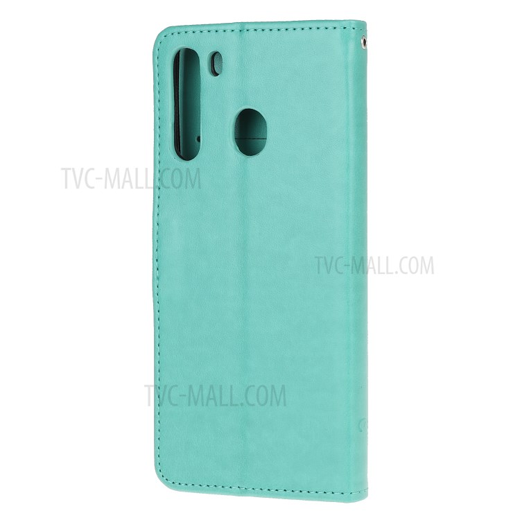 Imprint Butterfly Flower PU Leather Flip Stand Phone Case for Samsung Galaxy A21 - Green-3