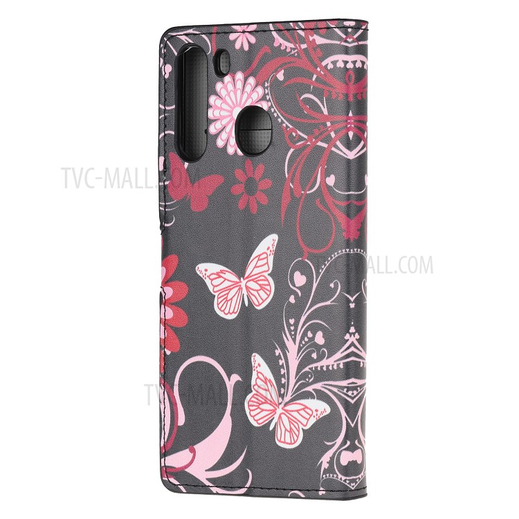 Stand Wallet Phone Case Patterns Stylish PU Leather Cover for Samsung Galaxy A21 - Flowers and Butterflies-3