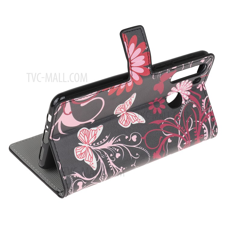 Stand Wallet Phone Case Patterns Stylish PU Leather Cover for Samsung Galaxy A21 - Flowers and Butterflies-4