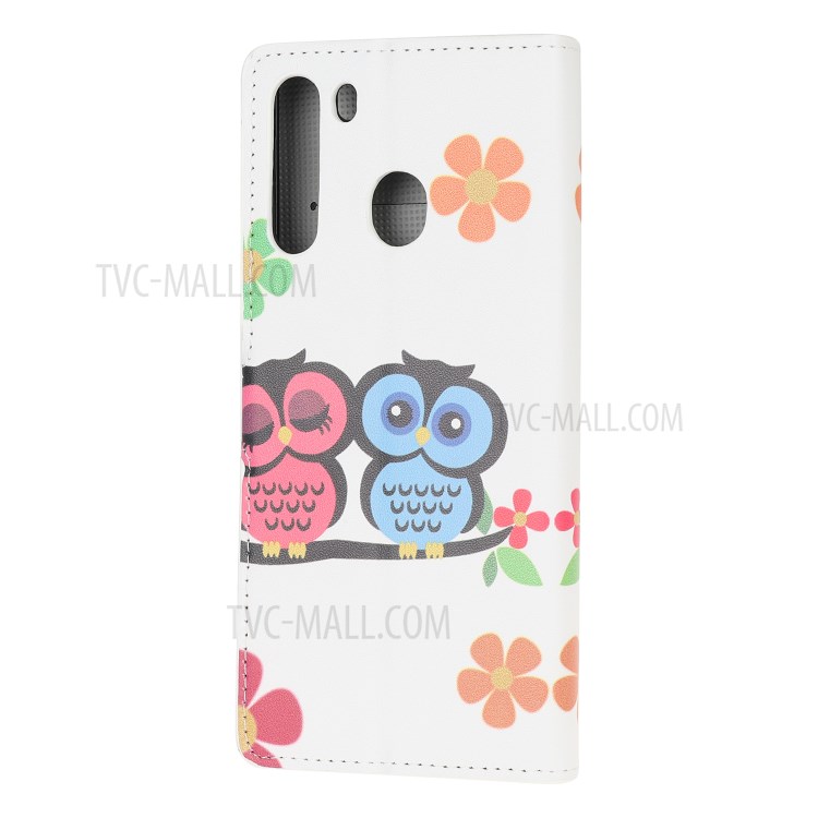 Stand Wallet Phone Case Patterns Stylish PU Leather Cover for Samsung Galaxy A21 - Owls-3