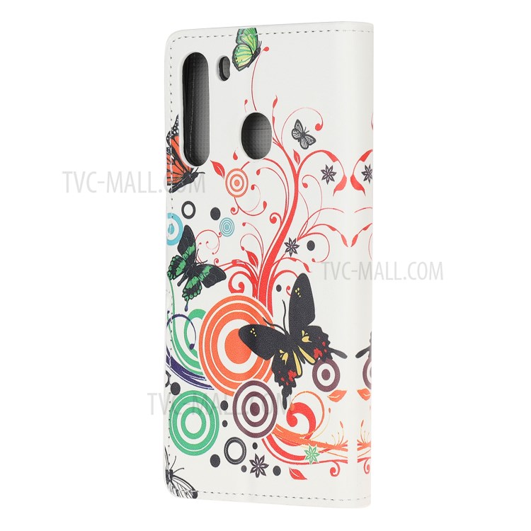 Stand Wallet Phone Case Patterns Stylish PU Leather Cover for Samsung Galaxy A21 - Butterfly and Circles-3