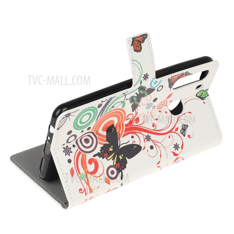 Stand Wallet Phone Case Patterns Stylish PU Leather Cover for Samsung Galaxy A21 - Butterfly and Circles-4