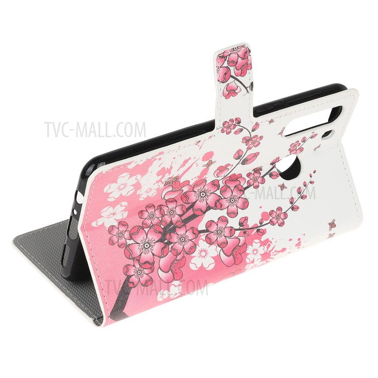 Stand Wallet Phone Case Patterns Stylish PU Leather Cover for Samsung Galaxy A21 - Peach Flower-4