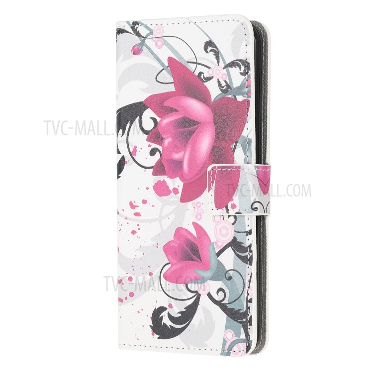 Stand Wallet Phone Case Patterns Stylish PU Leather Cover for Samsung Galaxy A21 - Purple Flowers-2
