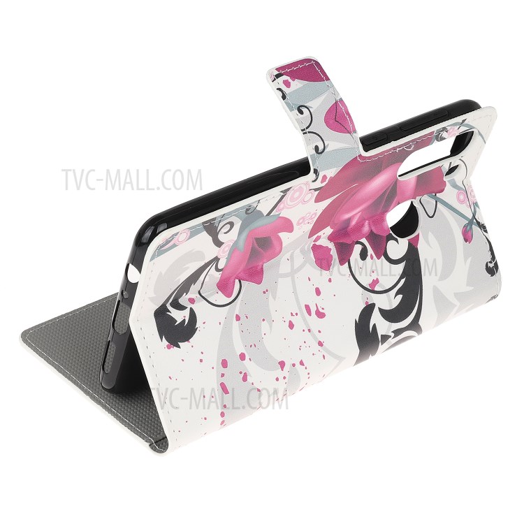 Stand Wallet Phone Case Patterns Stylish PU Leather Cover for Samsung Galaxy A21 - Purple Flowers-4