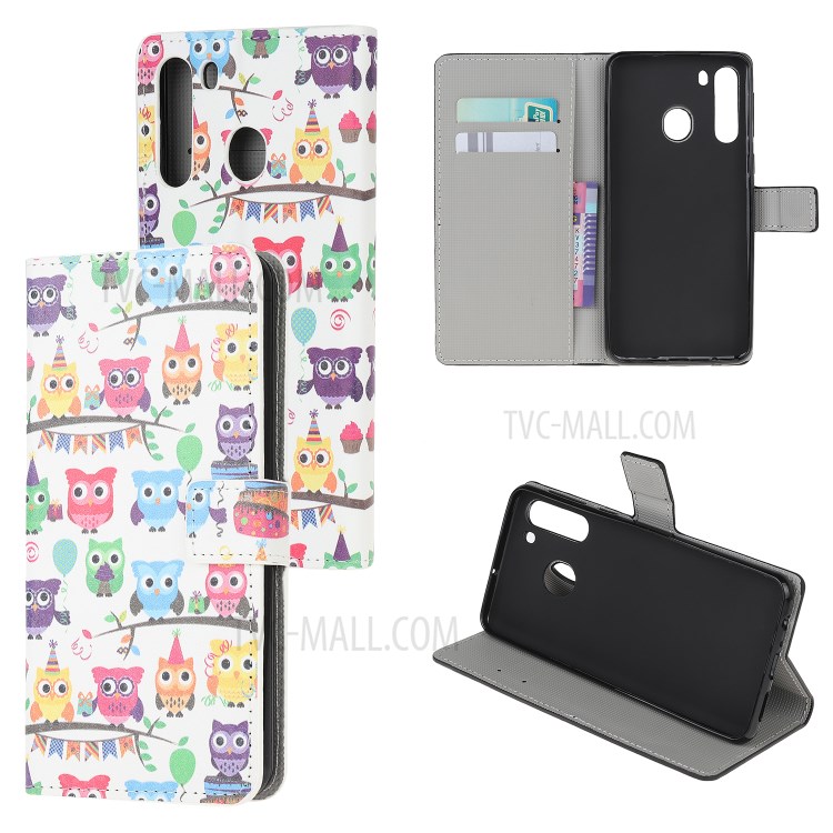 Stand Wallet Phone Case Patterns Stylish PU Leather Cover for Samsung Galaxy A21 - Many Owls-1