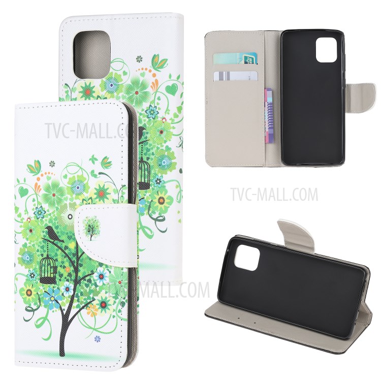 Cross Texture Pattern Printing Flip Leather Wallet Stand Phone Cover for Samsung Galaxy A81 / Note 10 Lite / M60s - Tree-1