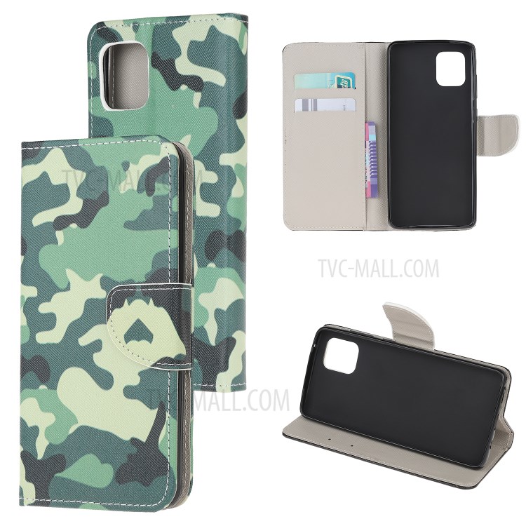 Cross Texture Pattern Printing Flip Leather Wallet Stand Phone Cover for Samsung Galaxy A81 / Note 10 Lite / M60s - Camouflage-1