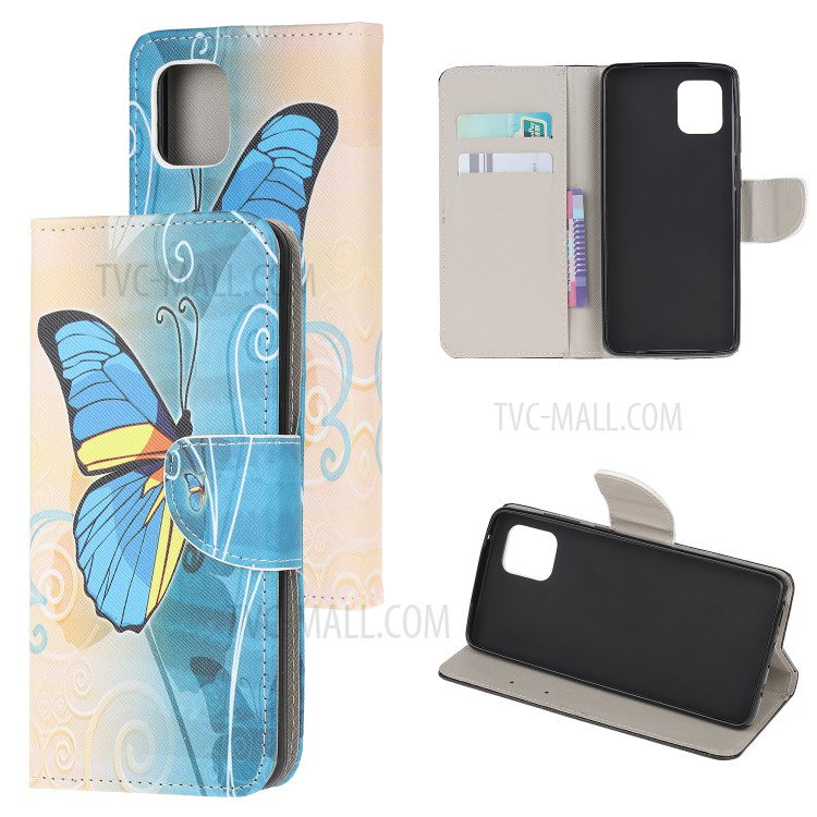 Cross Texture Pattern Printing Flip Leather Wallet Stand Phone Cover for Samsung Galaxy A81 / Note 10 Lite / M60s - Blue Butterfly-1