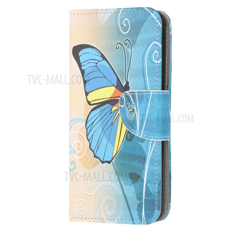 Cross Texture Pattern Printing Flip Leather Wallet Stand Phone Cover for Samsung Galaxy A81 / Note 10 Lite / M60s - Blue Butterfly-2