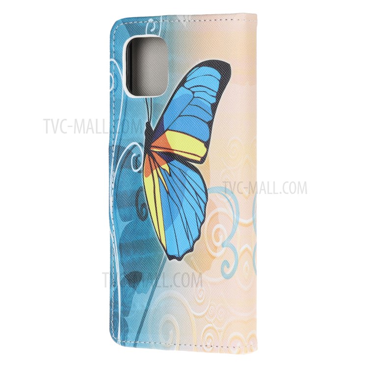 Cross Texture Pattern Printing Flip Leather Wallet Stand Phone Cover for Samsung Galaxy A81 / Note 10 Lite / M60s - Blue Butterfly-3