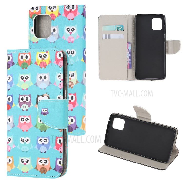 Cross Texture Pattern Printing Flip Leather Wallet Stand Phone Cover for Samsung Galaxy A81 / Note 10 Lite / M60s - Multiple Cute Owls-1