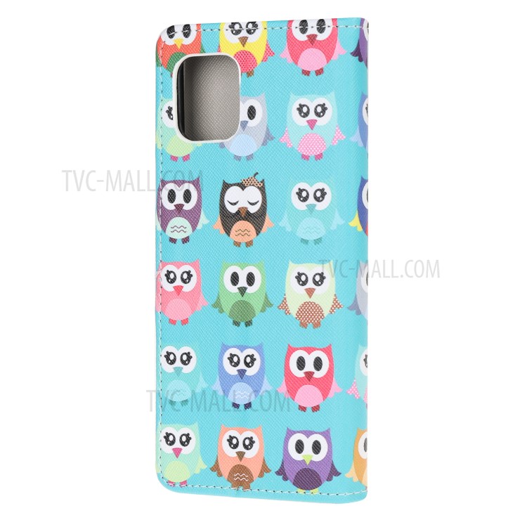 Cross Texture Pattern Printing Flip Leather Wallet Stand Phone Cover for Samsung Galaxy A81 / Note 10 Lite / M60s - Multiple Cute Owls-3