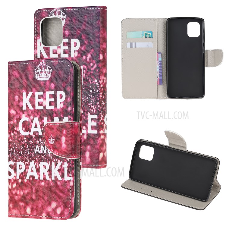 Cross Texture Pattern Printing Flip Leather Wallet Stand Phone Cover for Samsung Galaxy A81 / Note 10 Lite / M60s - Quote Keep Calm and Sparkle-1