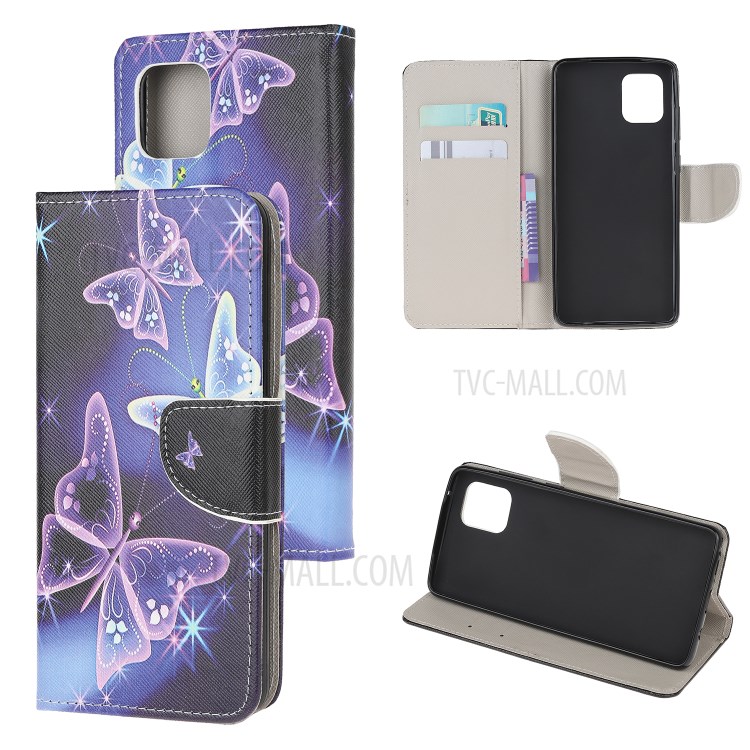 Cross Texture Pattern Printing Flip Leather Wallet Stand Phone Cover for Samsung Galaxy A81 / Note 10 Lite / M60s - Purple Butterflies-1