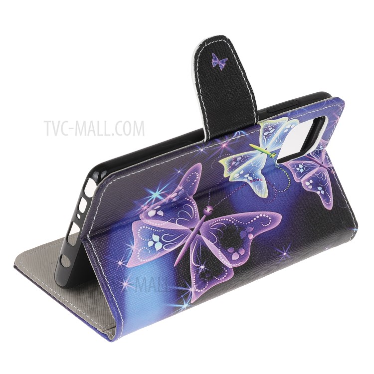 Cross Texture Pattern Printing Flip Leather Wallet Stand Phone Cover for Samsung Galaxy A81 / Note 10 Lite / M60s - Purple Butterflies-4