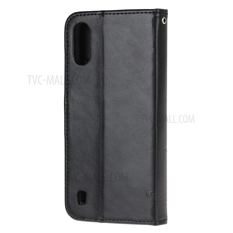 Imprint Butterfly Flower PU Leather Shell for Samsung Galaxy A01 - Black-3