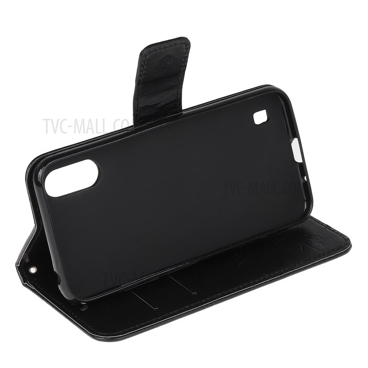 Imprint Butterfly Flower PU Leather Shell for Samsung Galaxy A01 - Black-4