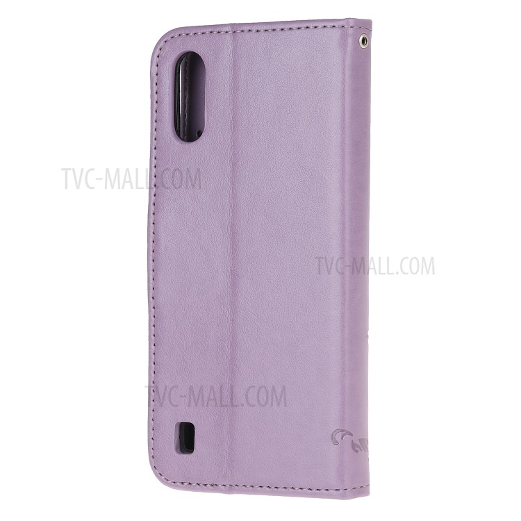 Imprint Butterfly Flower PU Leather Shell for Samsung Galaxy A01 - Light Purple-3
