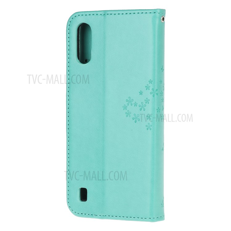Imprint Tree Owl Leather Wallet Phone Shell for Samsung Galaxy A01 - Green-3