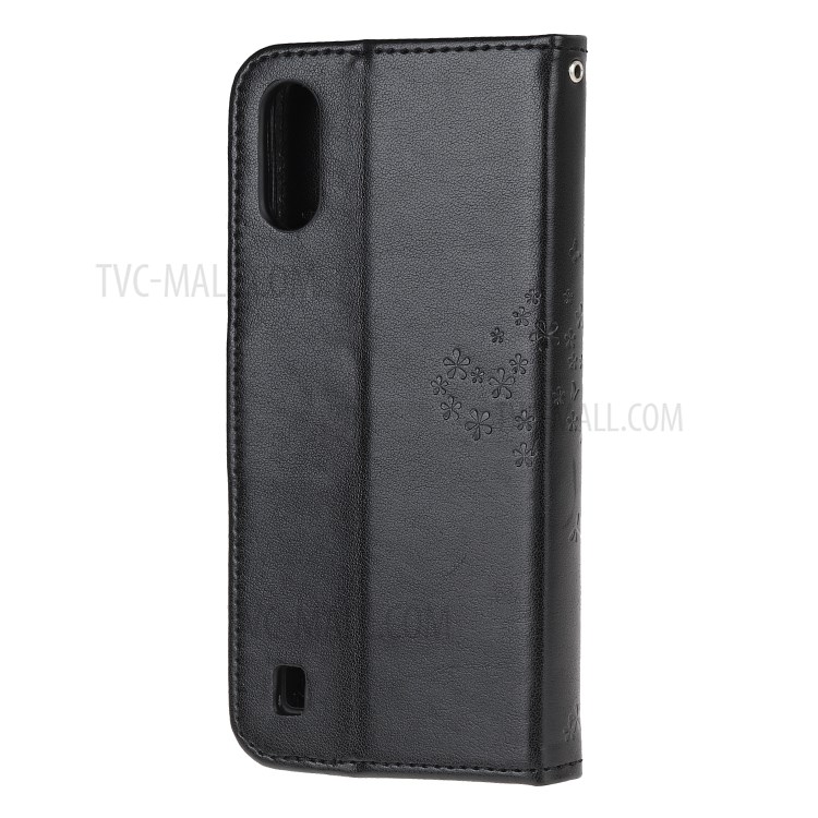 Imprint Tree Owl Leather Wallet Phone Shell for Samsung Galaxy A01 - Black-3