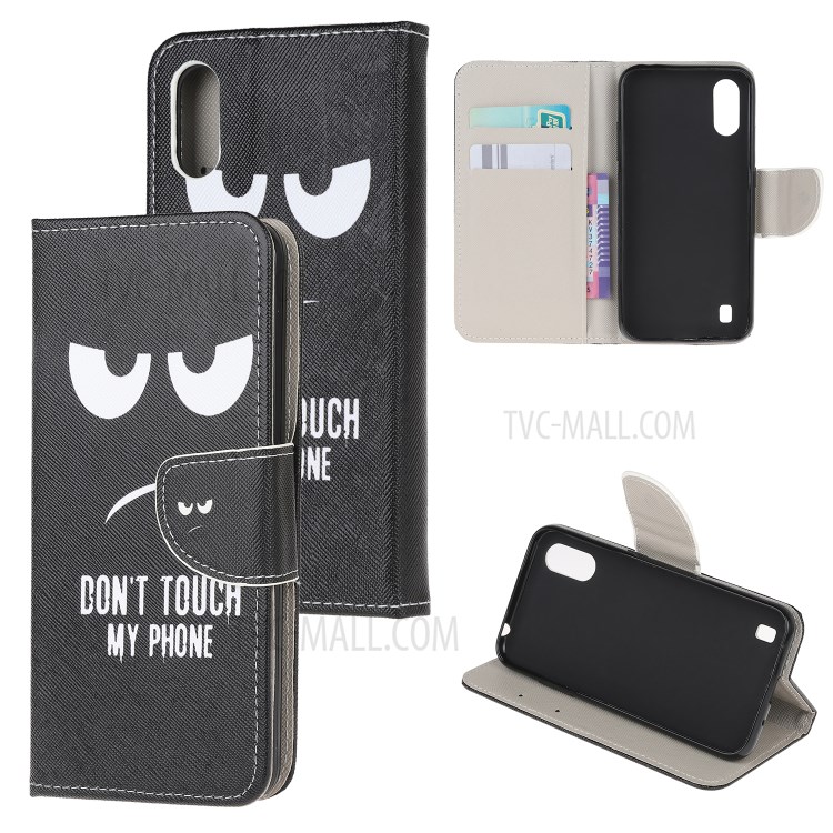 Motif D'impression Téléphone Portable Porte-monnaie En Cuir Croix Texture Couvrant Le Cas Pour Samsung Galaxy A01 - Ne Touchez Pas Mon Téléphone-1