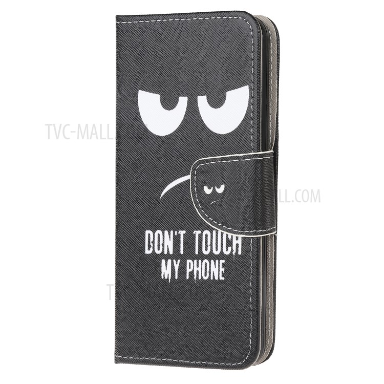 Pattern Printing Cross Texture Leather Wallet Cell Phone Covering Shell for Samsung Galaxy A21 - Don't Touch My Phone-2