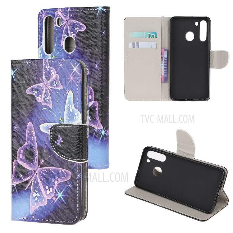 Stampa Modello Cellulare Croce Trama Di Pelle Portafoglio Che Copre Le Coperture Per La Galassia A21 - Vividi Farfalle-1