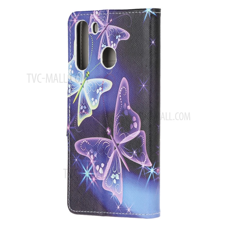 Stampa Modello Cellulare Croce Trama Di Pelle Portafoglio Che Copre Le Coperture Per La Galassia A21 - Vividi Farfalle-3
