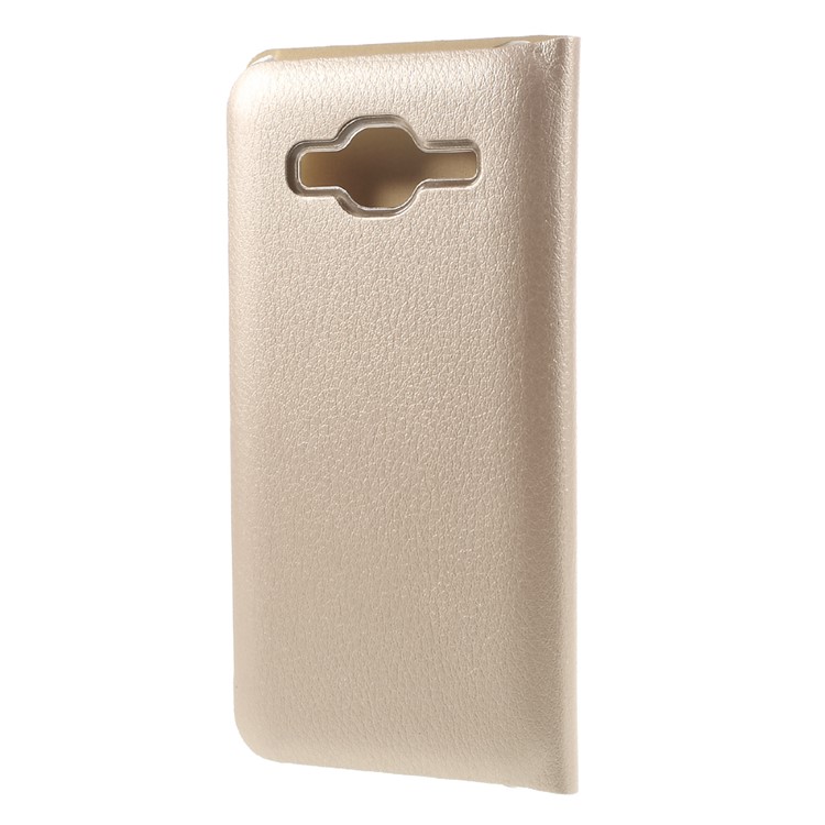 Litchi Card Holder Leather Case for Samsung Galaxy J3 (2016) / J3 - Gold-2