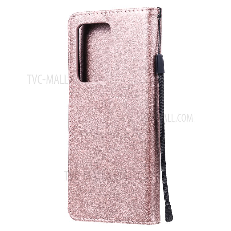 Pure Color Wallet Leather Phone Case for Samsung Galaxy S20 Ultra - Rose Gold-3