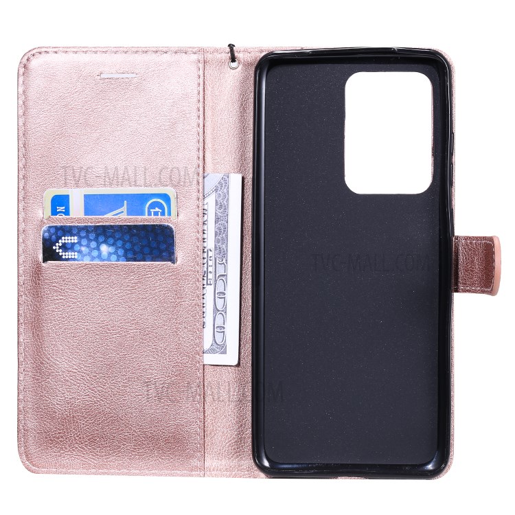 Pure Color Wallet Leather Phone Case for Samsung Galaxy S20 Ultra - Rose Gold-4