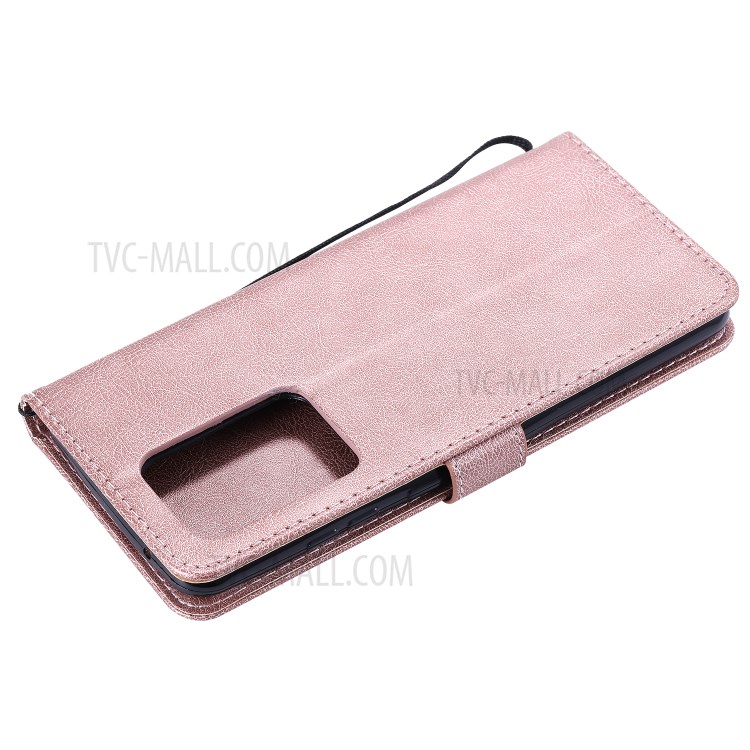 Pure Color Wallet Leather Phone Case for Samsung Galaxy S20 Ultra - Rose Gold-8