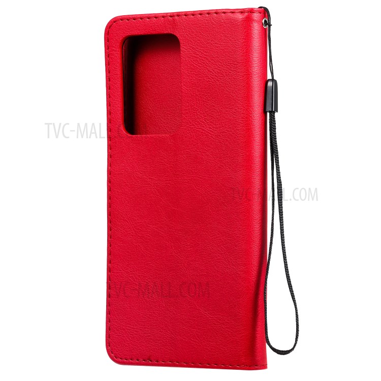 Pure Color Wallet Leather Phone Case for Samsung Galaxy S20 Ultra - Red-3