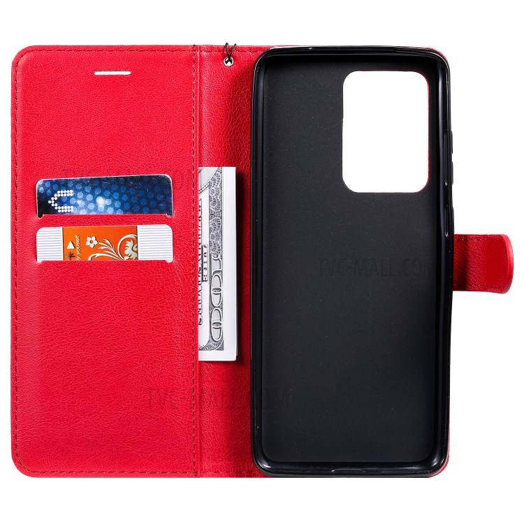 Pure Color Wallet Leather Phone Case for Samsung Galaxy S20 Ultra - Red-4