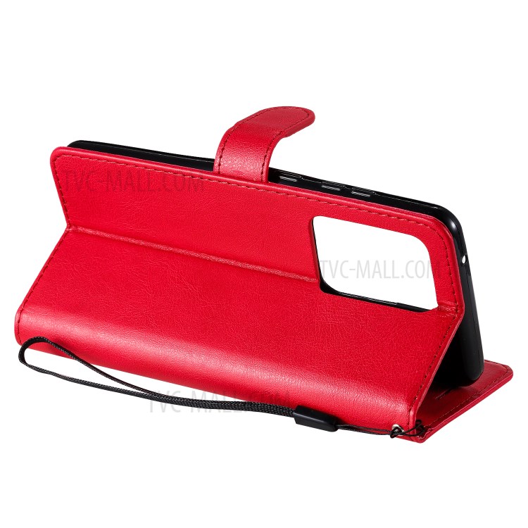 Pure Color Wallet Leather Phone Case for Samsung Galaxy S20 Ultra - Red-5