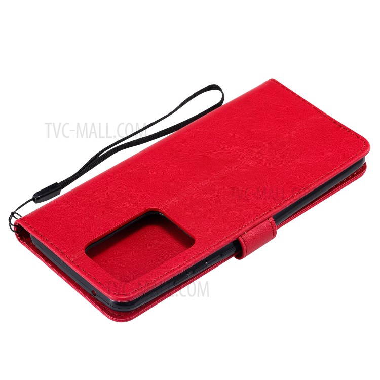 Pure Color Wallet Leather Phone Case for Samsung Galaxy S20 Ultra - Red-8