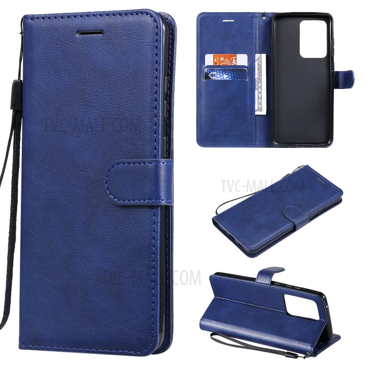 Pure Color Wallet Leather Phone Case for Samsung Galaxy S20 Ultra - Blue-1